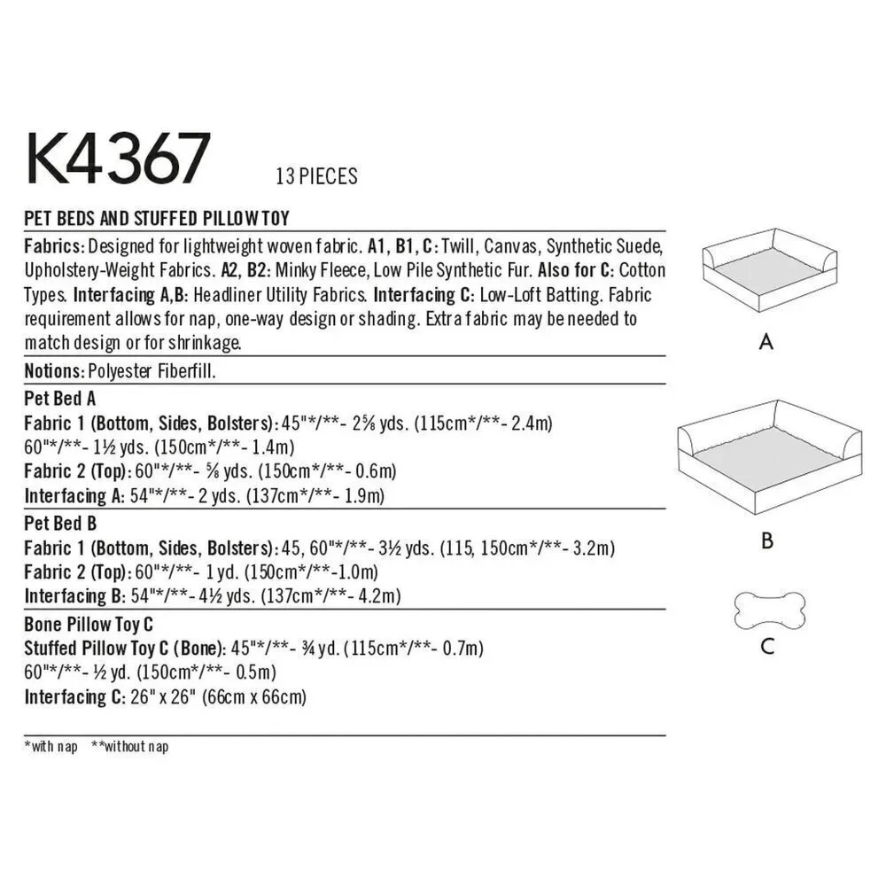 Kwik Sew Sewing Pattern 4367 10860‎ Pet Beds Toy Pillow